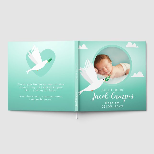 Baby Boy Baptism Christening Dove Blue Teal Gästböcker (Full)