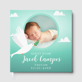 Baby Boy Baptism Christening Dove Blue Teal Gästböcker