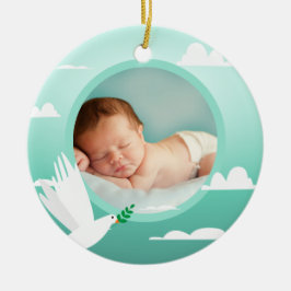 Baby Boy Baptism Dove Clouds Photo Frame Julgransprydnad Keramik