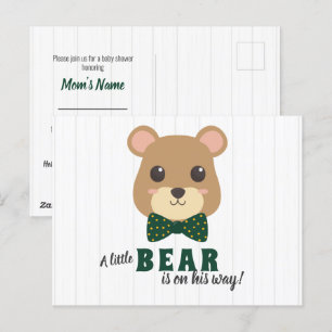 Baby Boy Bear Grön & Guld Babykalasinbjudan  Vykort