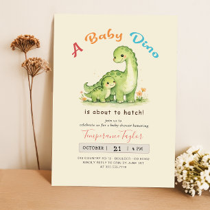 Baby Boy Bebis Shower Söt Dino På Väg Att Kläckas Inbjudningar