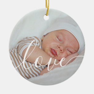Baby Boy Bilder Vit Script Meddelande Julgransprydnad Keramik