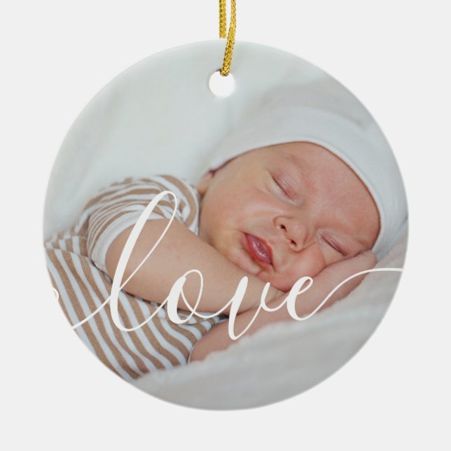 Baby Boy Bilder Vit Script Meddelande Julgransprydnad Keramik (Framsidan)
