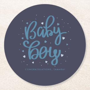 Baby Boy Blue Baby Shower  Underlägg Papper Rund