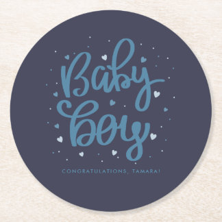 Baby Boy Blue Baby Shower Underlägg Papper Rund