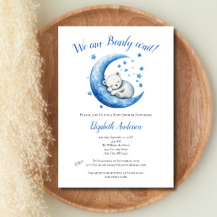 Baby Boy Blue Bear Moon Bearly Wait Baby Shower Inbjudningar