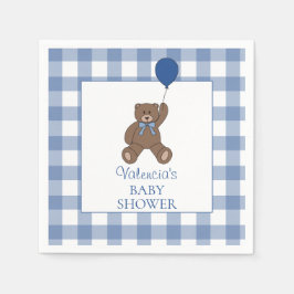Baby Boy Blue Buffalo Check Teddybjörn Baby Shower Pappersservett