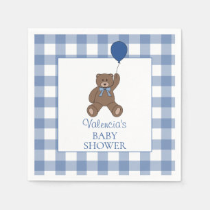 Baby Boy Blue Buffalo Check Teddybjörn Baby Shower Pappersservett