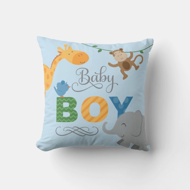 Baby Boy Blue Djur i djungeln Barnkammare Kudde (Framsida)