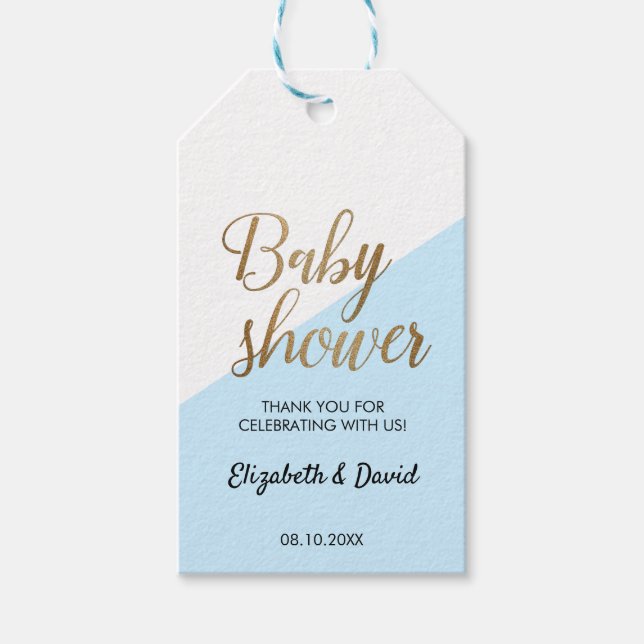Baby Boy Blue Gold Tack För Par Babyshower Presentetikett (Framsidan)