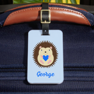 Baby Boy Blue Heart Hedgehog Anpassad Bagagebricka