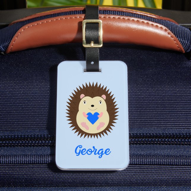 Baby Boy Blue Heart Hedgehog Anpassad Bagagebricka (Framsida Insitu 2)
