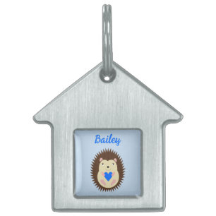 Baby Boy Blue Heart Hedgehog Anpassad ID-bricka Husdjur