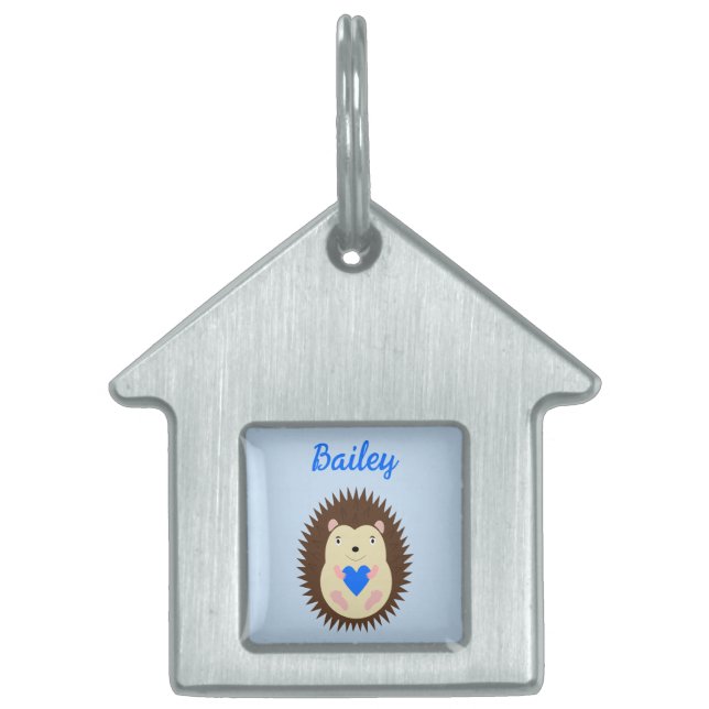 Baby Boy Blue Heart Hedgehog Anpassad ID-bricka Husdjur (Framsidan)