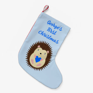 Baby Boy Blue Heart Hedgehog Anpassad Liten Julstrumpa