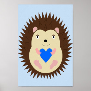 Baby Boy Blue Heart Hedgehog Barn Poster