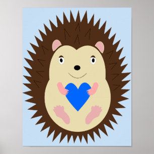Baby Boy Blue Heart Hedgehog Barn Poster