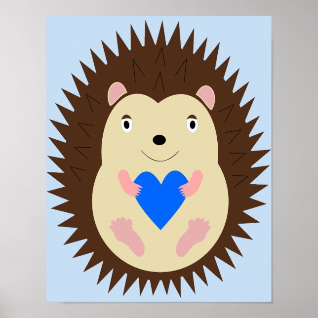 Baby Boy Blue Heart Hedgehog Barn Poster (Framsidan)