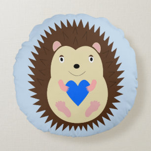 Baby Boy Blue Heart Hedgehog Ny Bebis Rund Kudde