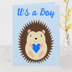 Baby Boy Blue Heart Igelkott Anpassad Kort