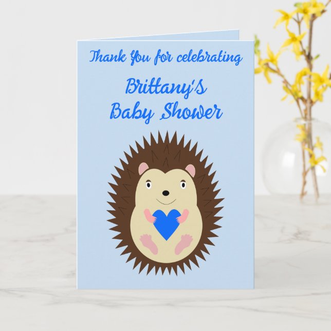 Baby Boy Blue Heart Igelkott Baby Shower Kort (Gul blomma)