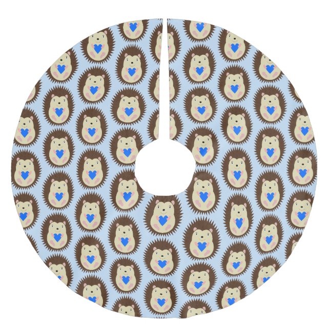 Baby Boy Blue Heart Igelkott Mönstrad Julgransmatta Borstad Polyester (Framsidan)