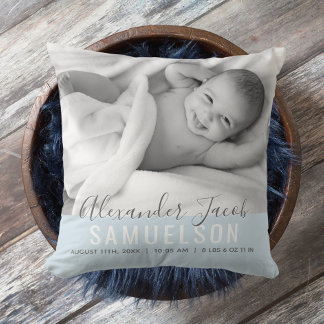 BABY Boy Blue Keepsake Name Birth Date PHOTO Kudde