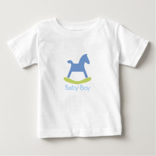 Baby Boy Blue och Yellow Rocking Horse Baby T-shir Tee Shirt