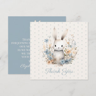 Baby Boy Blue Rabbit and Flowers Baby Shower Tack Kort