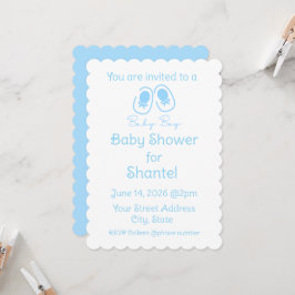 Baby Boy Blue Shoes Baby Shower Inbjudningar