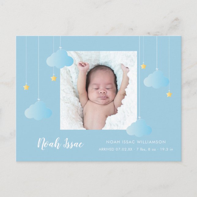 Baby Boy Blue Twinkle Twinkle Foto Söt Födelse Meddelande Vykort (Framsida)