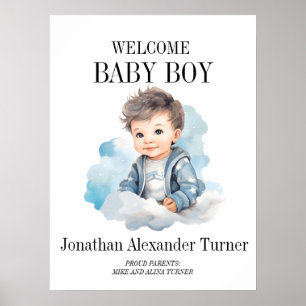 Baby Boy Blue Välkomst Hospital Dörr Affisch
