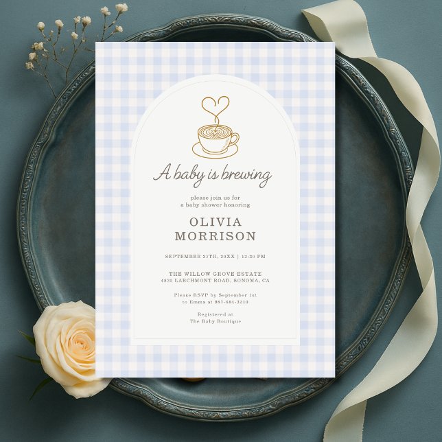 Baby Boy brygger kaffe Rutig Baby Shower Inbjudningar (Skapare uppladdad)