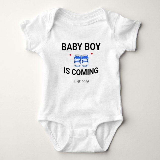 Baby Boy Coming Soon Custom Pregnancy Announcement T Shirt (Framsida)