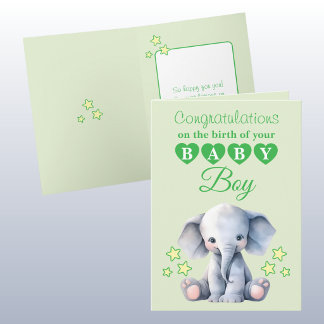 Baby boy congratulations elephant green kort