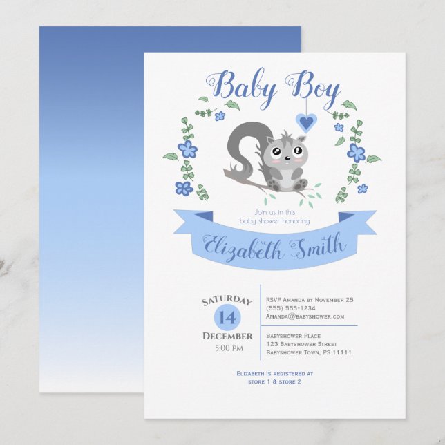 Baby Boy Cute squirrel babyshower Inbjudningar (Fram/baksida)