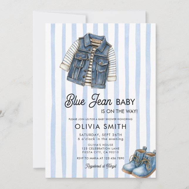  Baby Boy Denim Blue Jean Baby Shower Invitation Inbjudningar (Framsida)