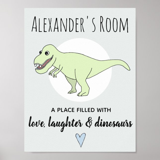 Baby Boy Doodle Dinosaur T-Rex med namn barnkammar Poster (Framsidan)