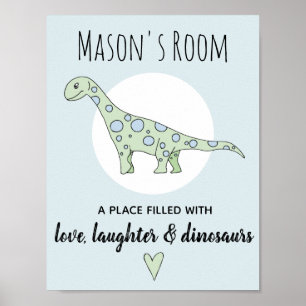 Baby Boy Doodle Grön Dinosaurie och Namn Barnkamma Poster