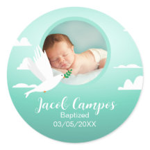 Baby Boy Dove Baptism Announcement Blue Teal