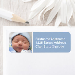 Baby Boy Dusty Blue Foto Returadress Etikett