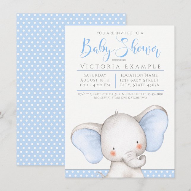 Baby Boy Elefant Baby Shower Inbjudningar (Fram/baksida)