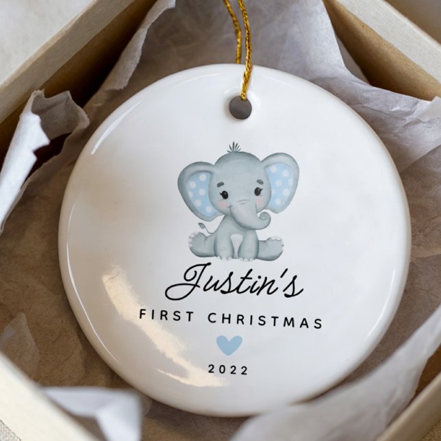 Baby Boy Elefant Första Julen 2 Sidor Foto Julgransprydnad Keramik (Skapare uppladdad)