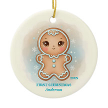 Baby Boy First Christmas Blue Gingerbread Photo