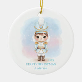 Baby Boy First Christmas Blue Nutcracker Photo Julgransprydnad Keramik