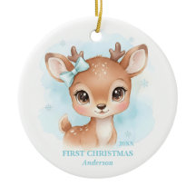 Baby Boy First Christmas Blue Reindeer Photo