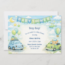 Baby Boy Födelsedagsinbjudan Bil Tema
