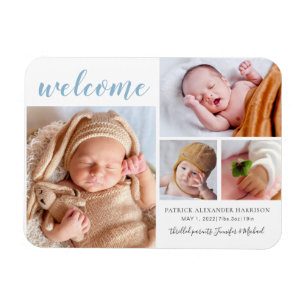 Baby Boy Foto Collage Välkomsthälsning Födelsekung Magnet