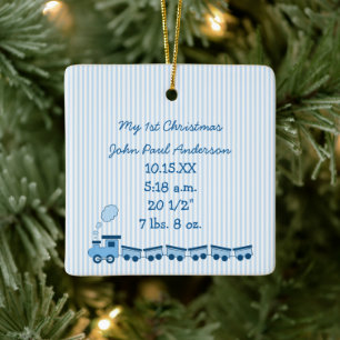 Baby Boy Foto med födelse statistik Julgransprydnad Keramik
