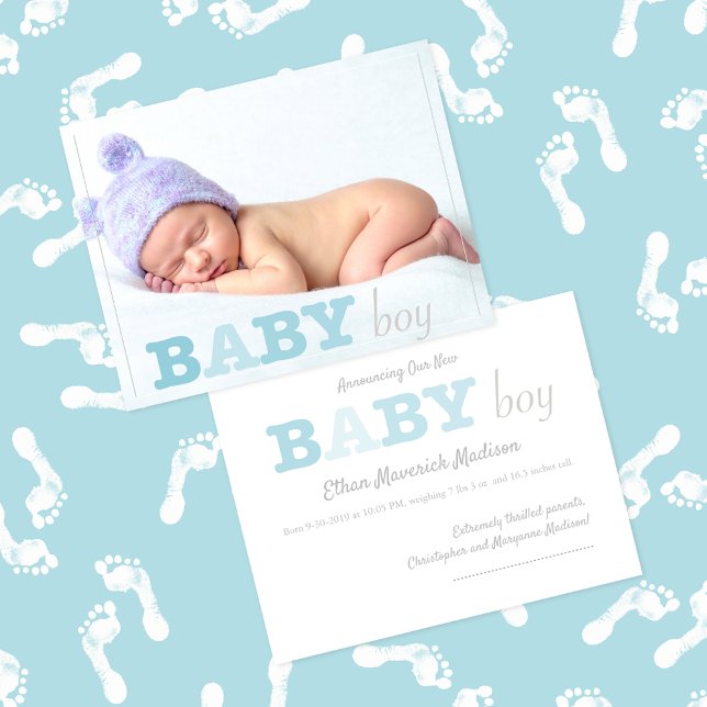 Baby Boy Fotografi Blå Bokstavs Förhandsvisning Inbjudningar (Skapare uppladdad)